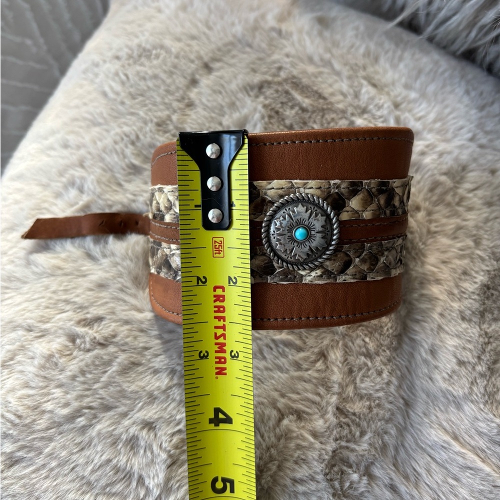 Light Brown Leather Medallion Statement Cuff With… - image 7